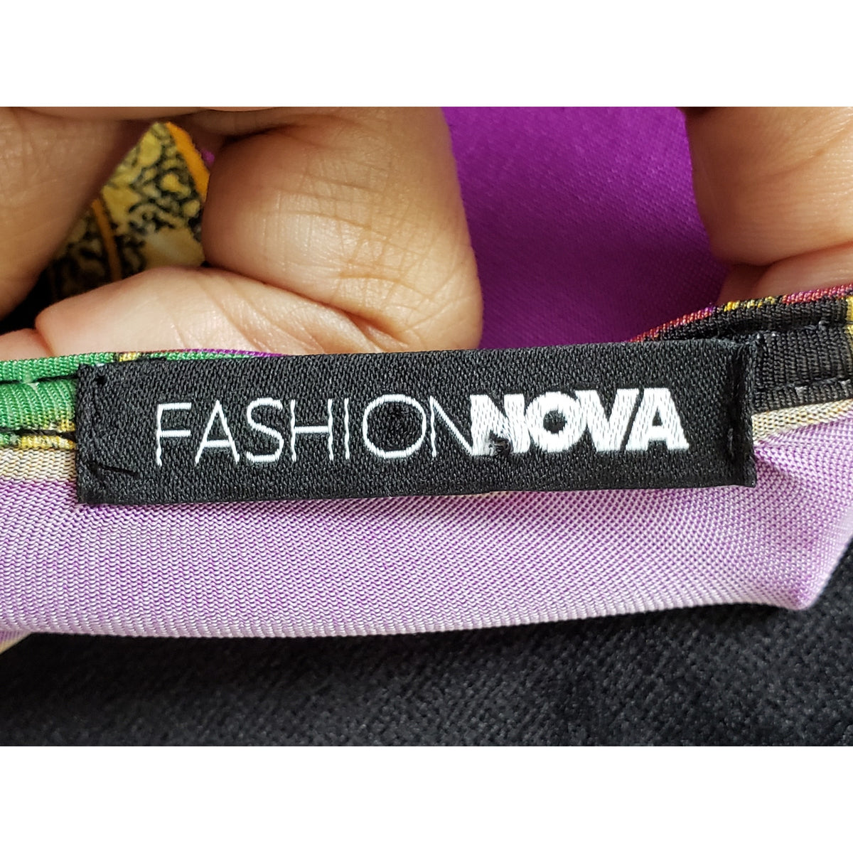 Fashion Nova Fit & Flare Dress Womens Large Multi Geometric Stretch Long Sleeve