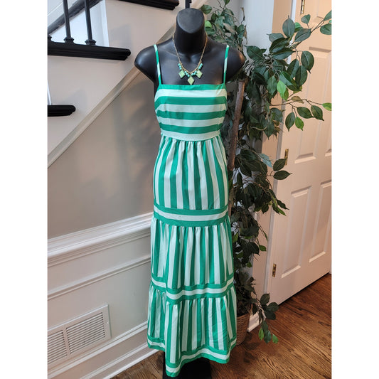 Boutique Maxi Dress Women Small Green White Striped Sleeveless Sundress