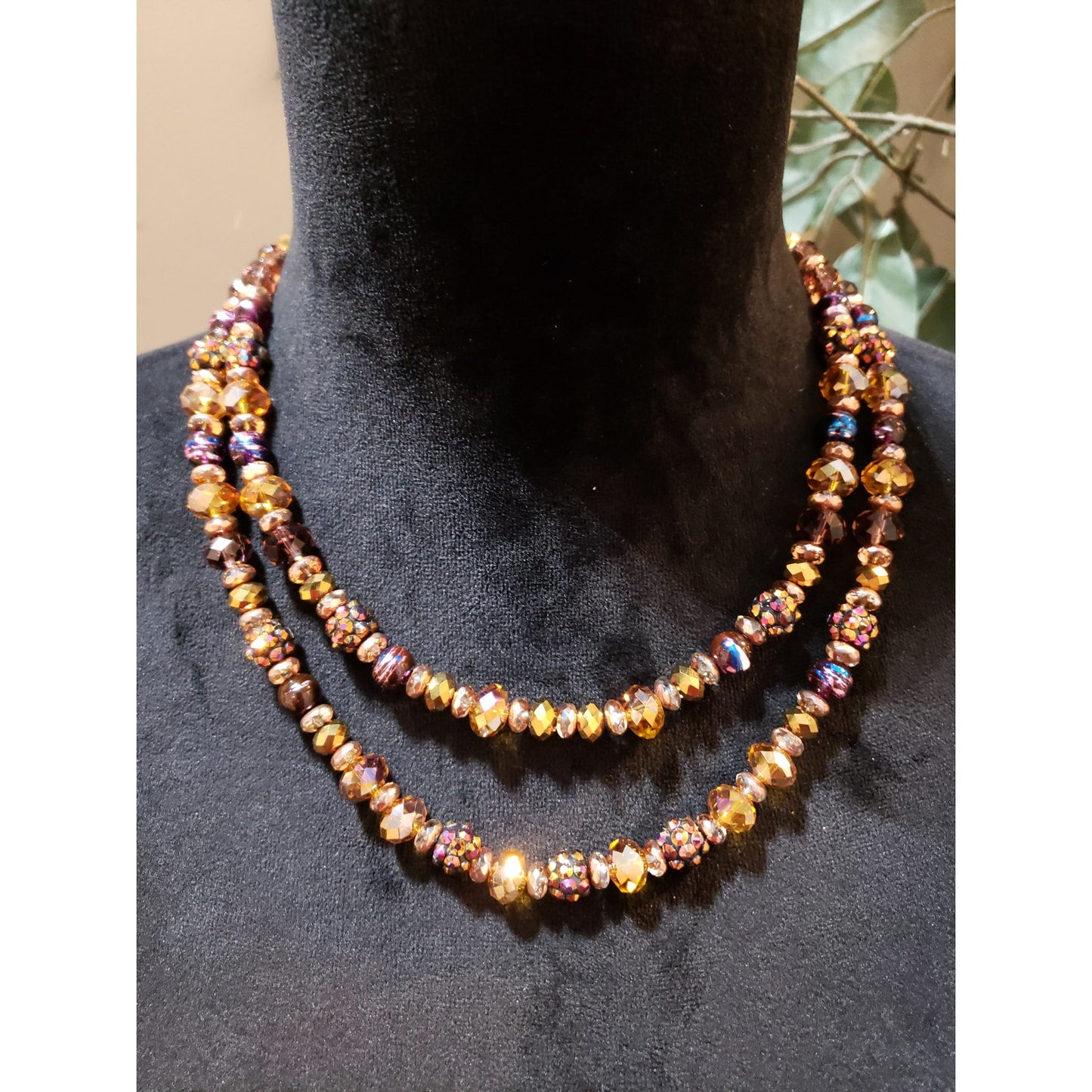 Womens Fashion 2 Strand Aurora Borealis Glass Beads Necklace Jewelry w/ Lobster