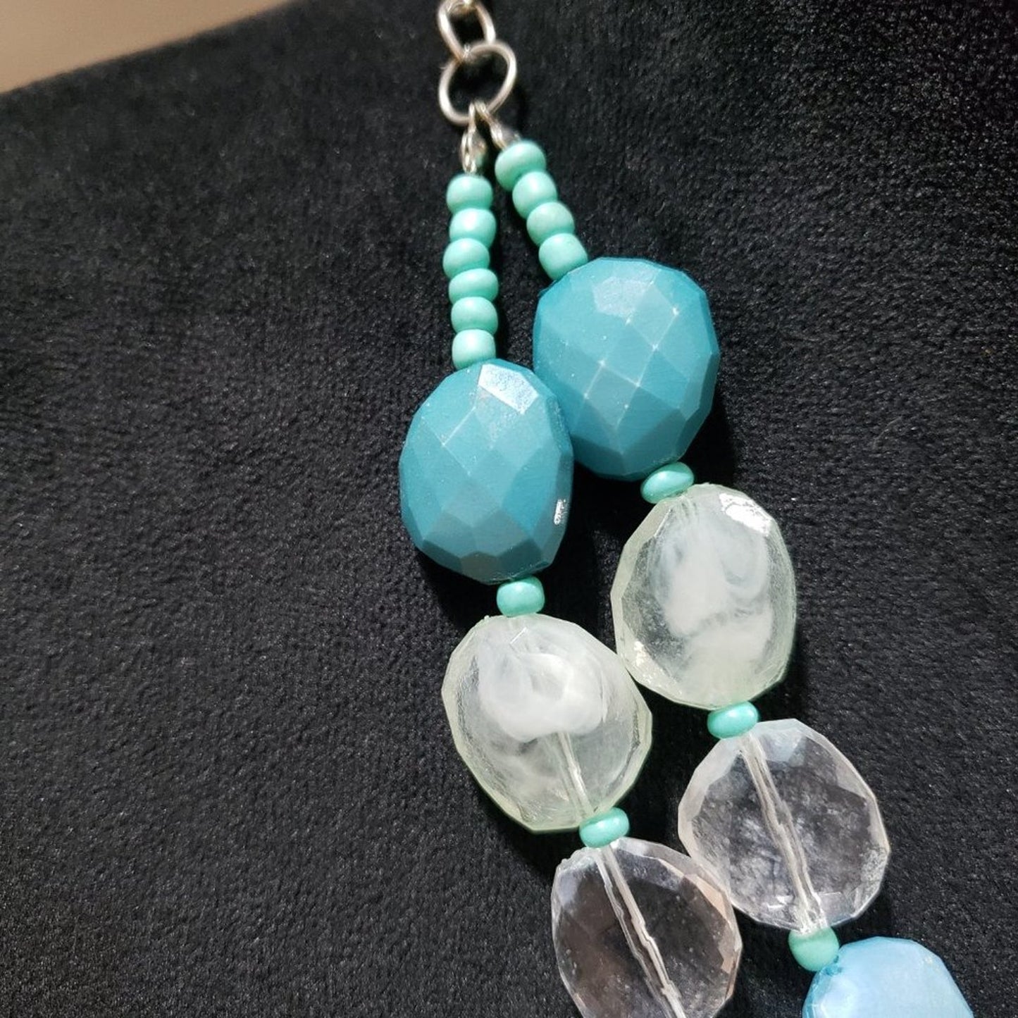 Women Fashion Mystic Mint Faceted Bead 2 Strand Collar Necklace w/ Lobster Clasp