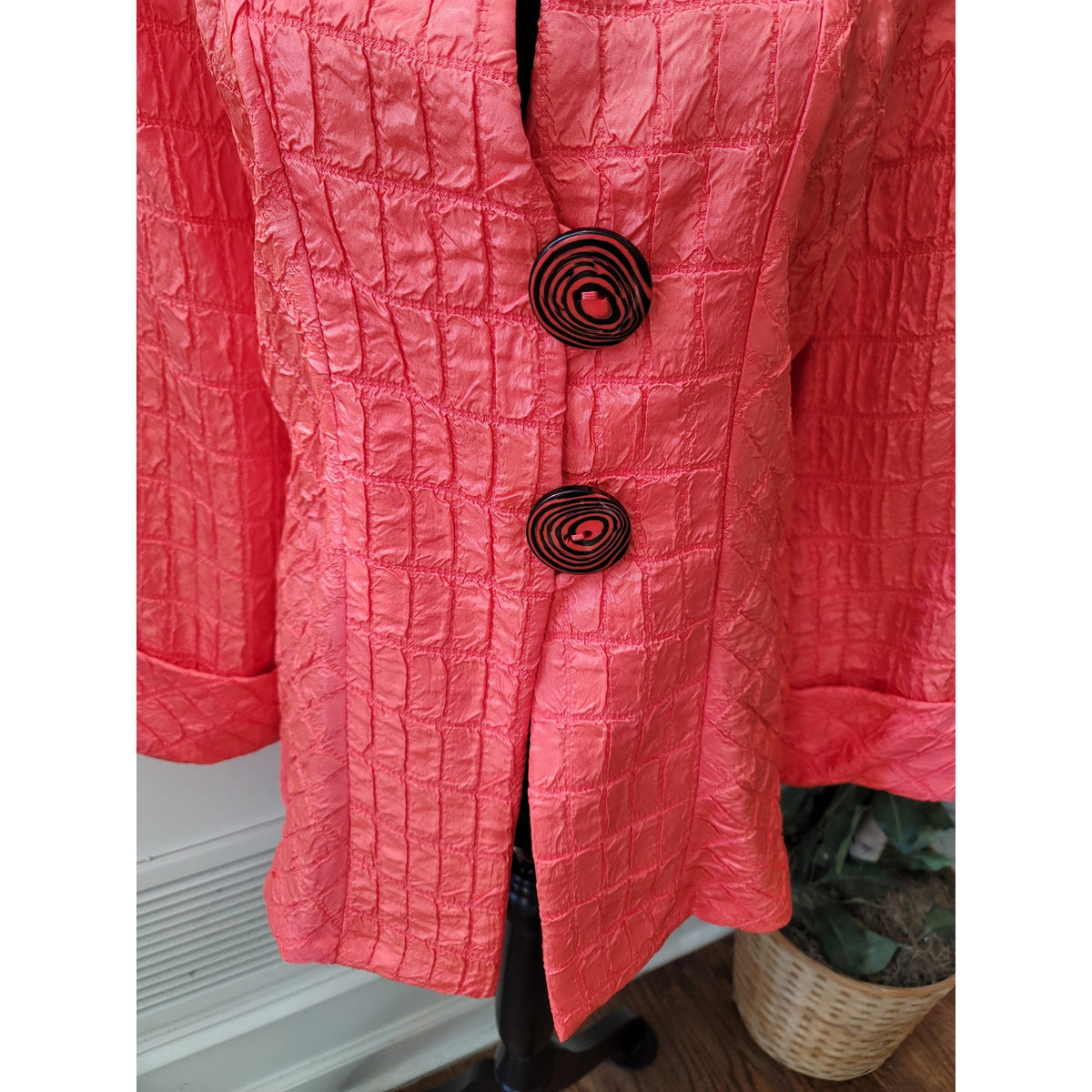 IC Collection Shirt Jacket Women's SZ XXL Coral Button Front Cuff Sleeve