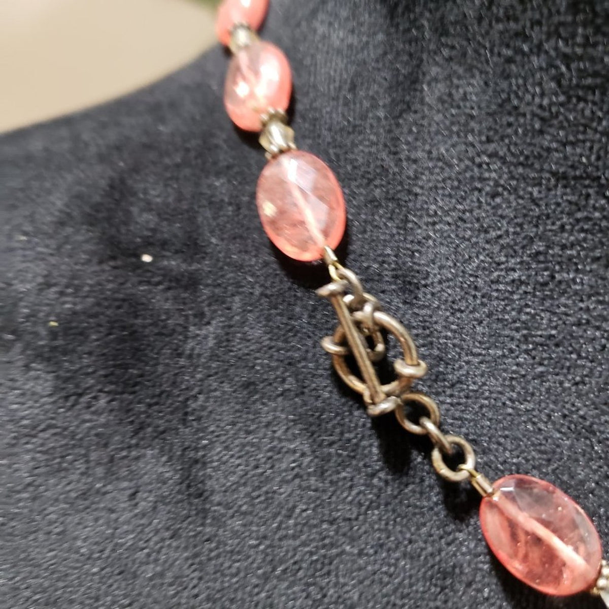 Womens Fashion Pink Color Rhinestones Beaded Collar Necklace with Toggle Clasp