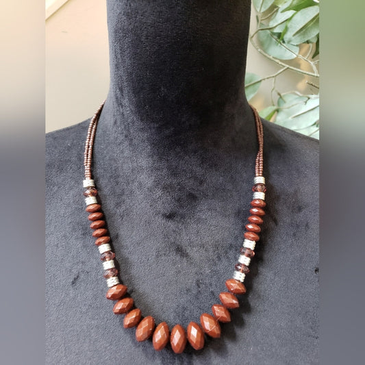 Women Jasper Faceted Rondelles Beads Single Strand Collar Necklace Lobster Clasp