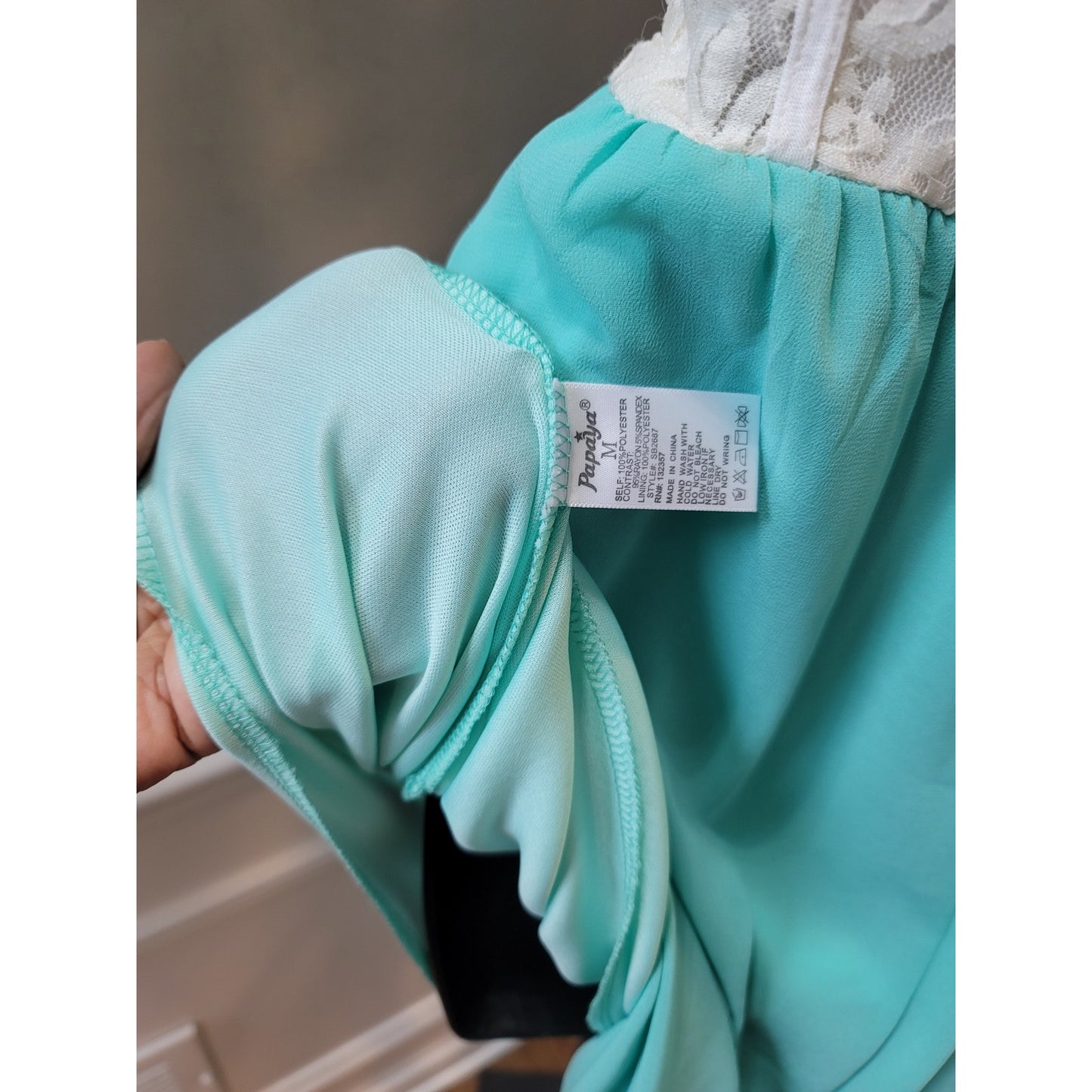 Papaya Dress Womens Medium White Lace Aqua Blue Chiffon Sleeveless Summer