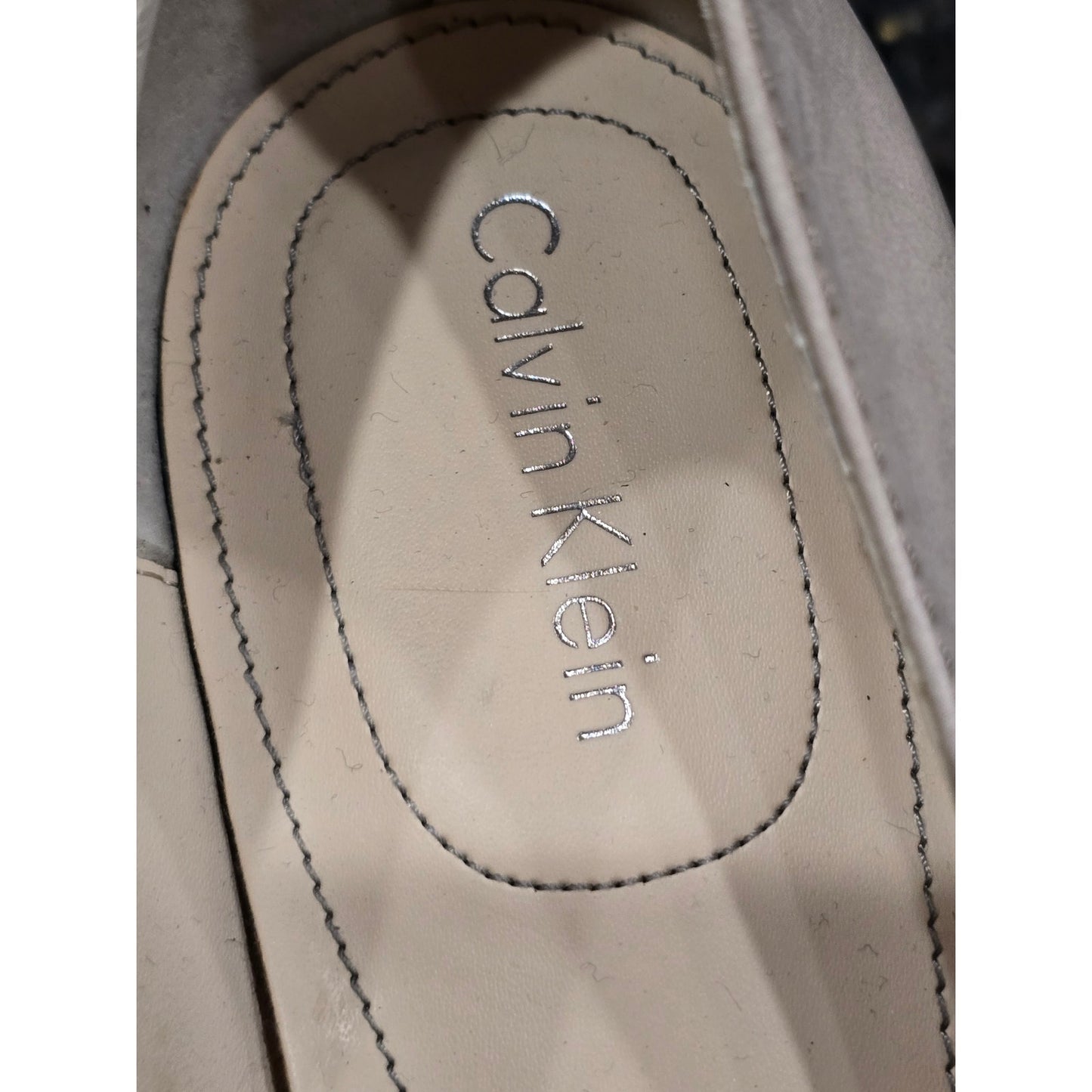 Calvin Klein Peep Toe Wedge Pumps Women's 7.5M Beige Patent Leather Comfort Heel