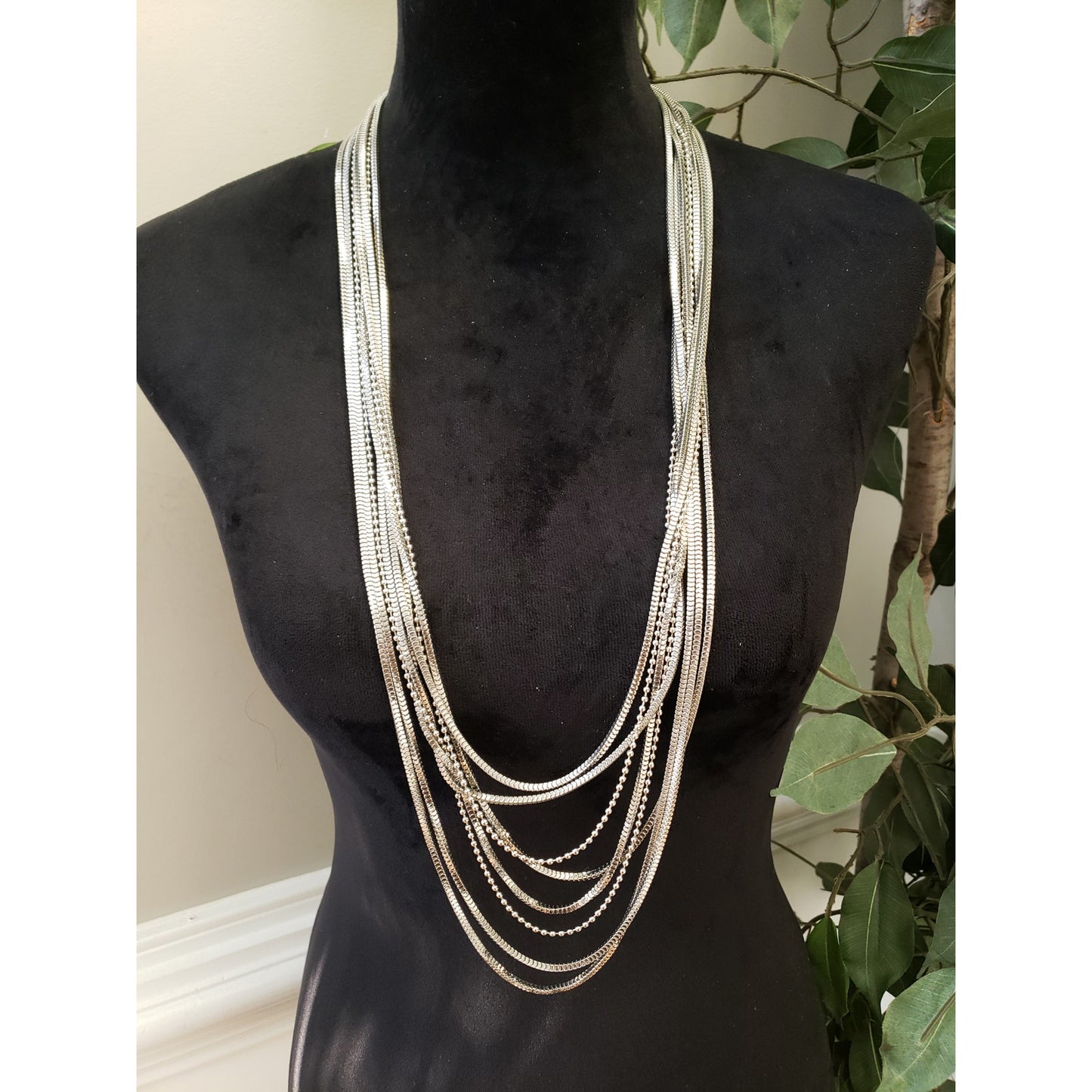 Womens Fashion Retro Silver Tone Multi Layered Chains Necklace Layered Jewelry