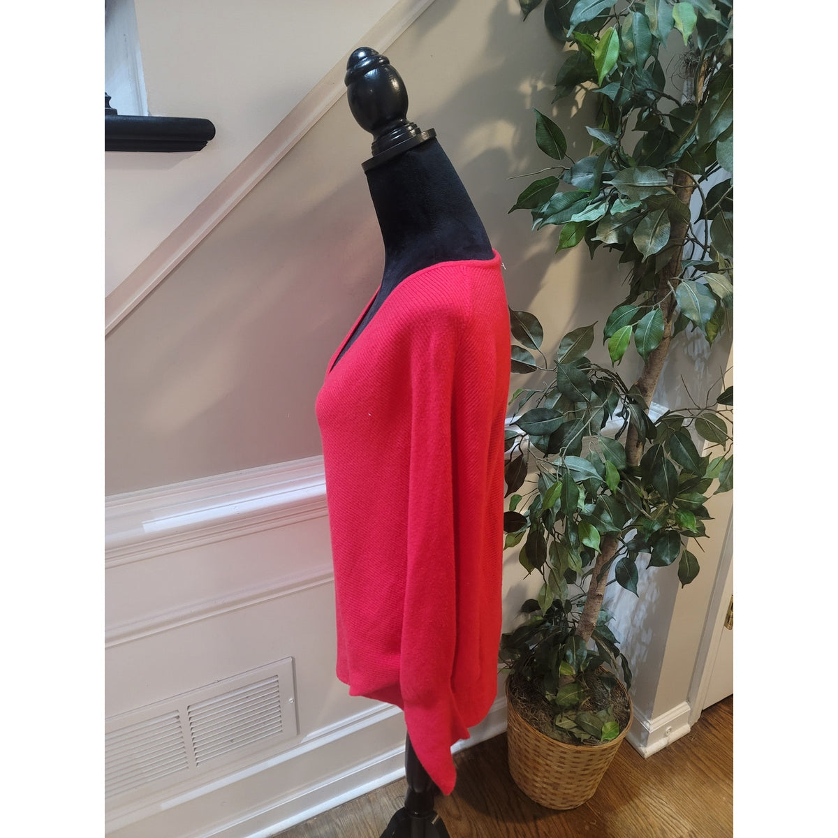 Kerisma Gwyneth Sweater Women SZ S/M Red Ribbed Deep V-Neck Batwing Sleeve