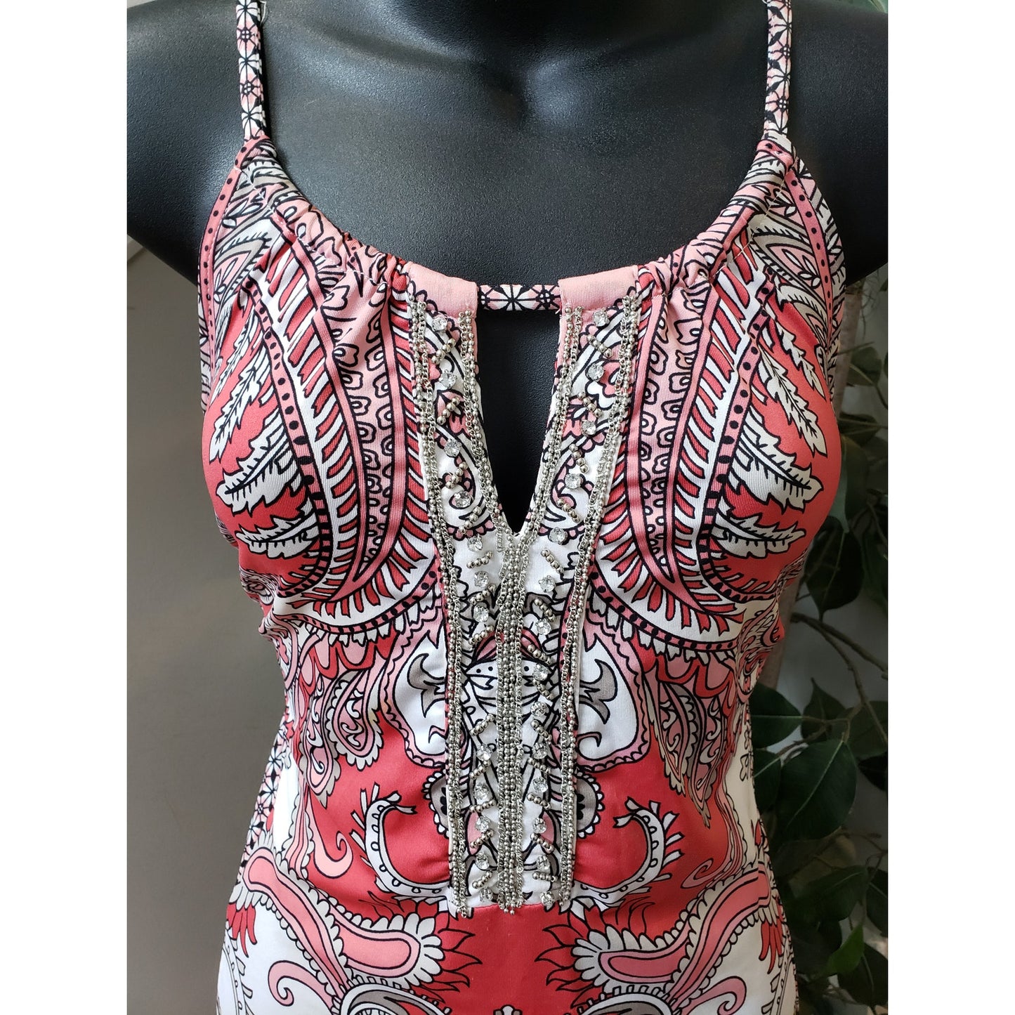 INC International Concepts Sheath Dress Womens PL Multi Paisley Beaded Keyhole