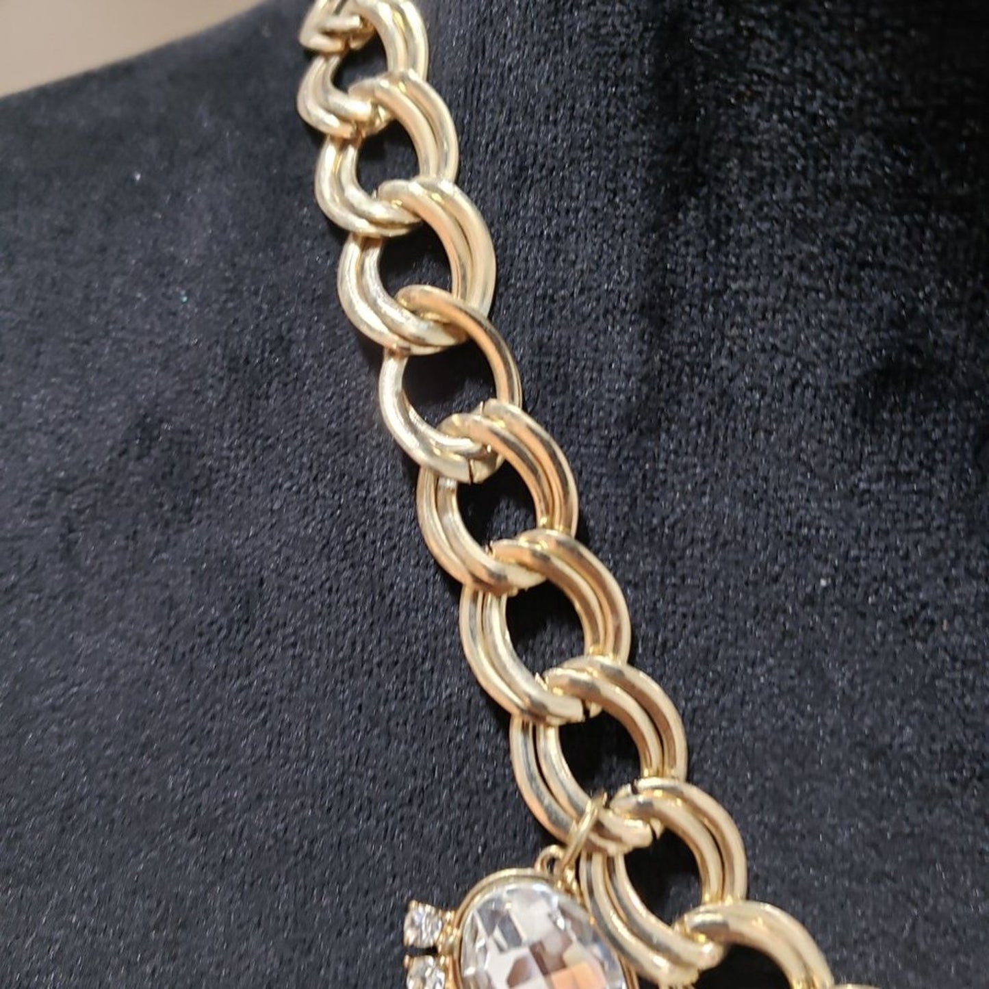Women Fashion Rhinestone Linked Gold Chain Statement Necklace with Lobster Clasp