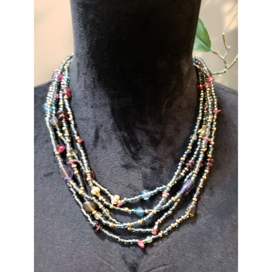 Women's Multistrand Beaded Necklace Colorful Glass Lobster Clasp Boho Style