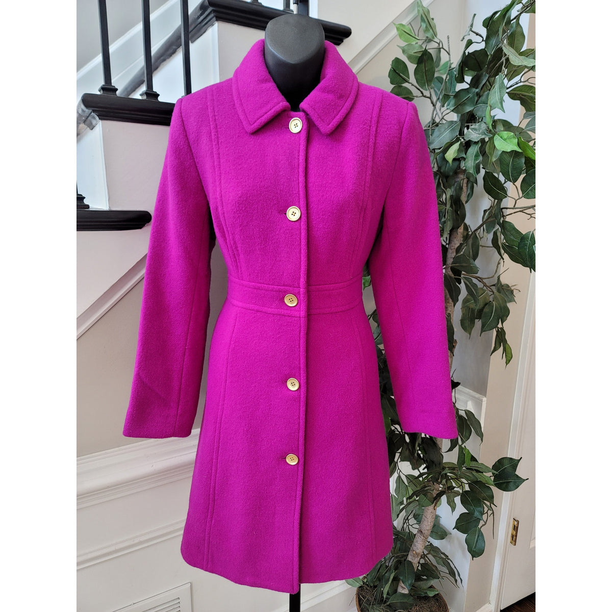 J. Crew Peacoat Women's SZ 2 Hot Pink Button Up Front Fully Lined Long Sleeve