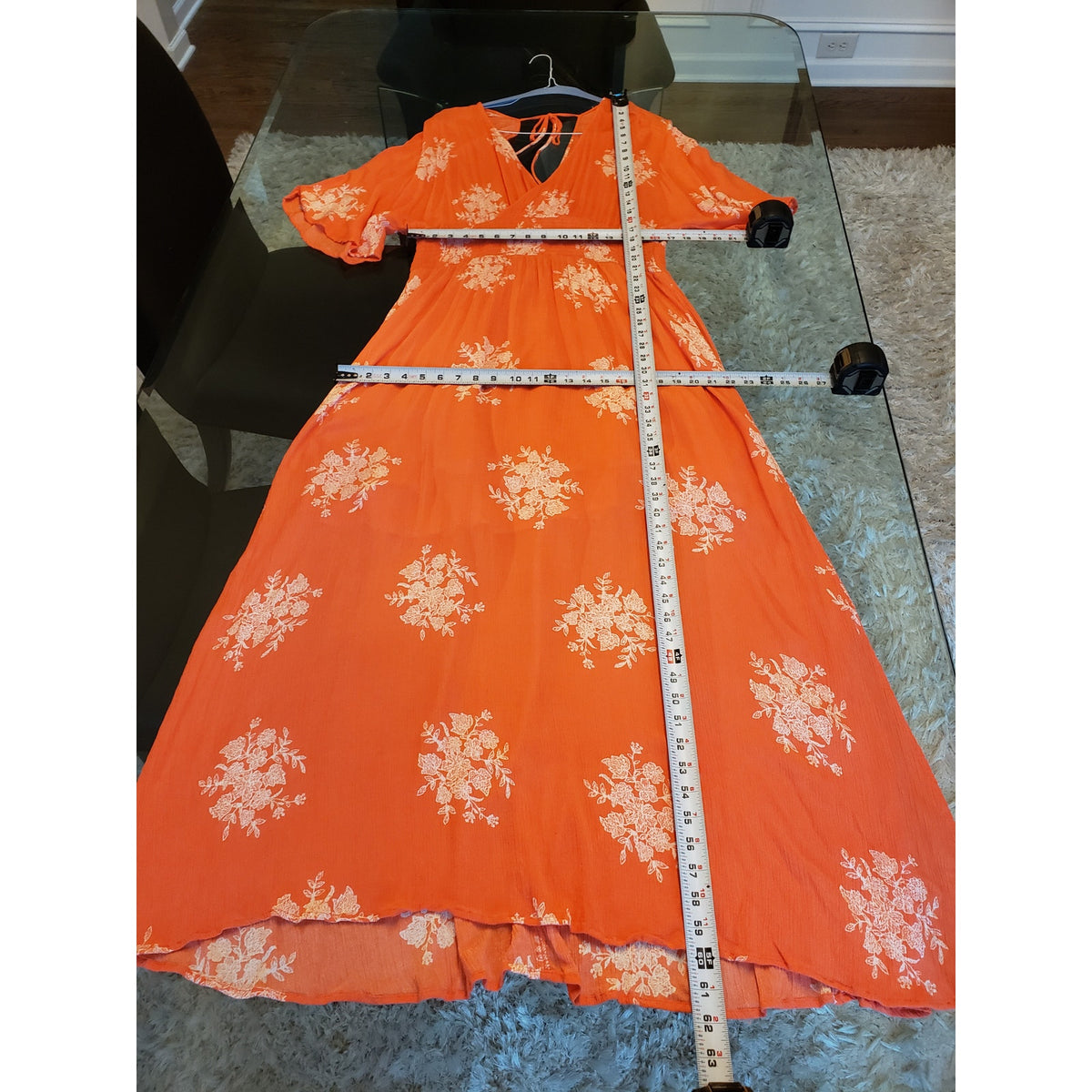 Oddi Long Maxi Dress Women's Size 2XL Orange Smocked Waist V Neck Kimono Sleeve