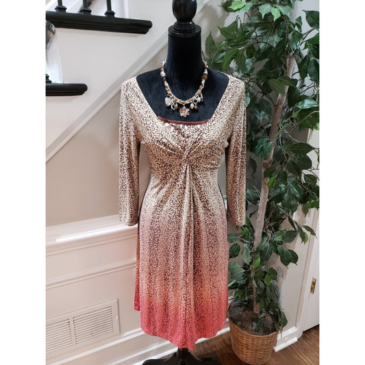 JH Collectibles Brown Animal Print Ombre V-Neck Long Sleeve Knee Length Dress M