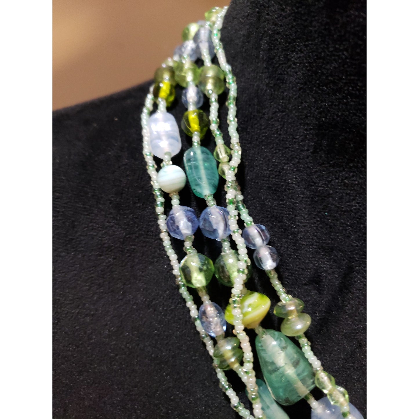 Womens Layered Multi Gemstone Glass Seed Beads Necklace Jewelry w/ Lobster Clasp