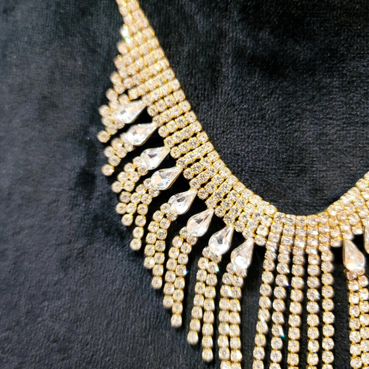 Womens Fashion Clear Crystal Beaded Tassels Necklace Jewelry with Lobster Clasp