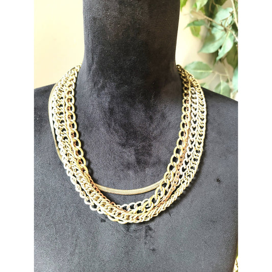 Women's Gold Multi Layer Chunky Chain Statement Necklace Lobster Clasp Bold