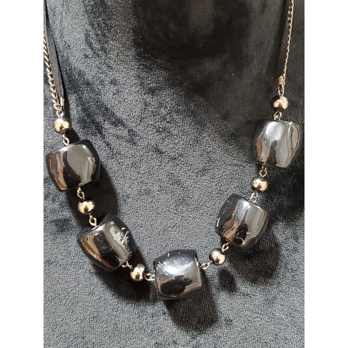 Women's Solid Black Beaded Choker Stylish Statement Pewter Necklace