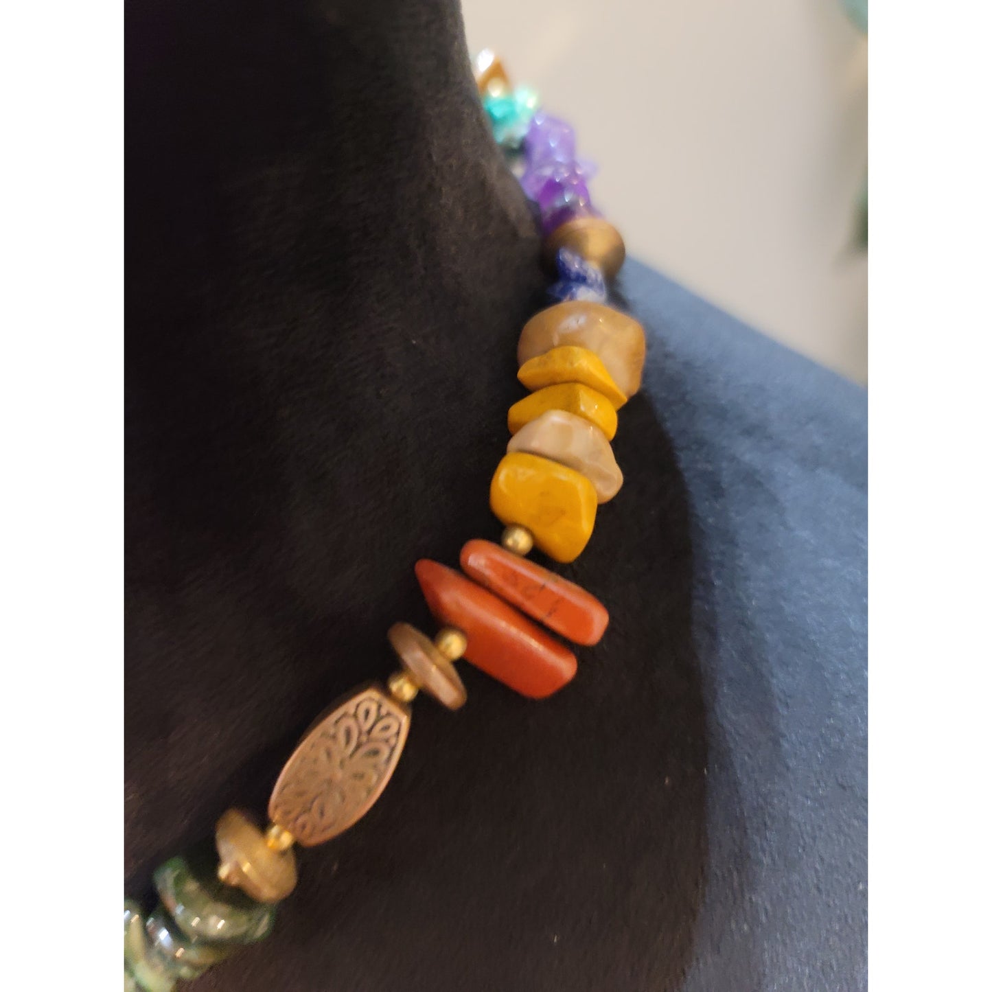 Women's Multicolor Gemstone Beaded Necklace With Barrel Clasp Handmade Jewelry