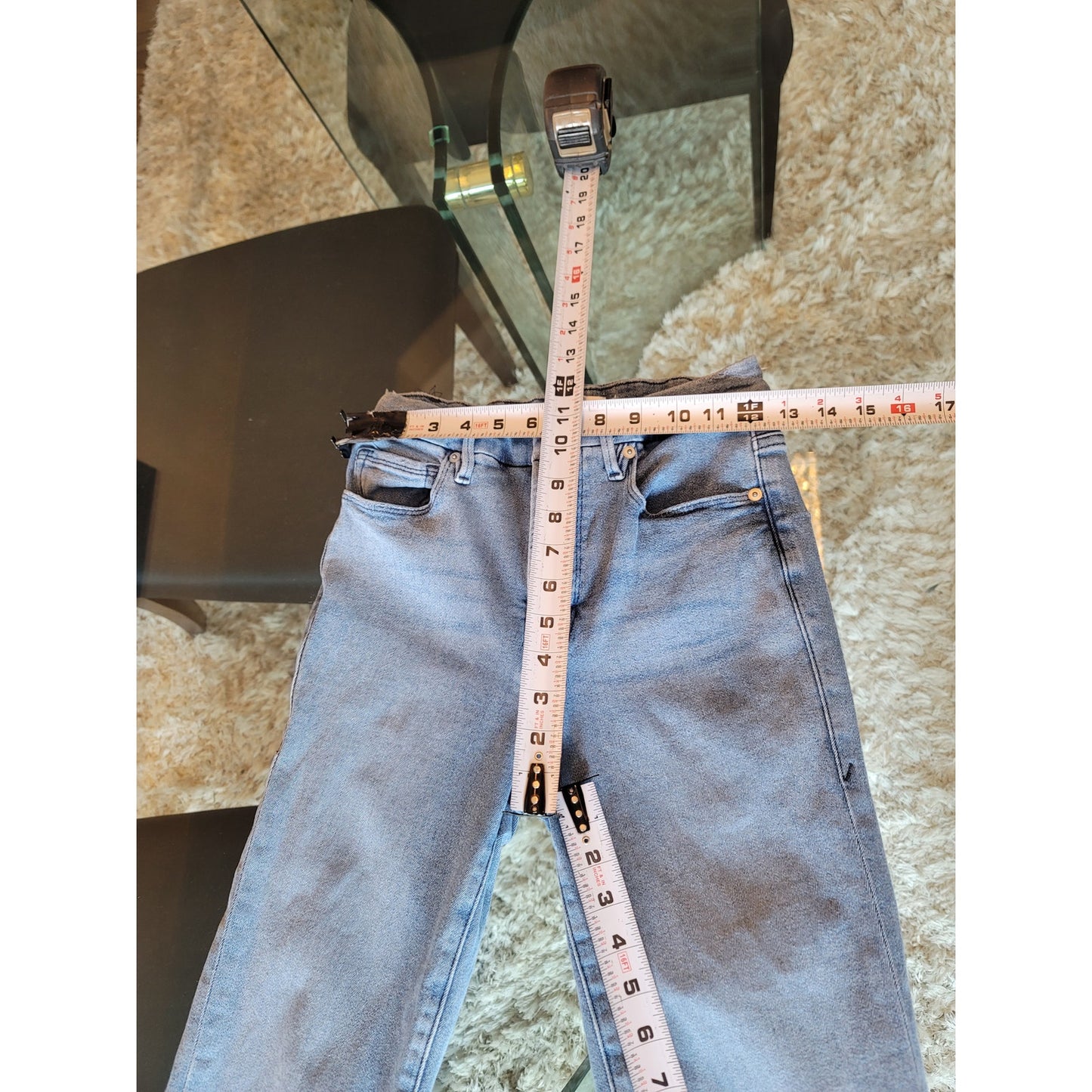 Good American High Rise Jeans Women's 27 Blue Organic Cotton Stretch Frayed Hem