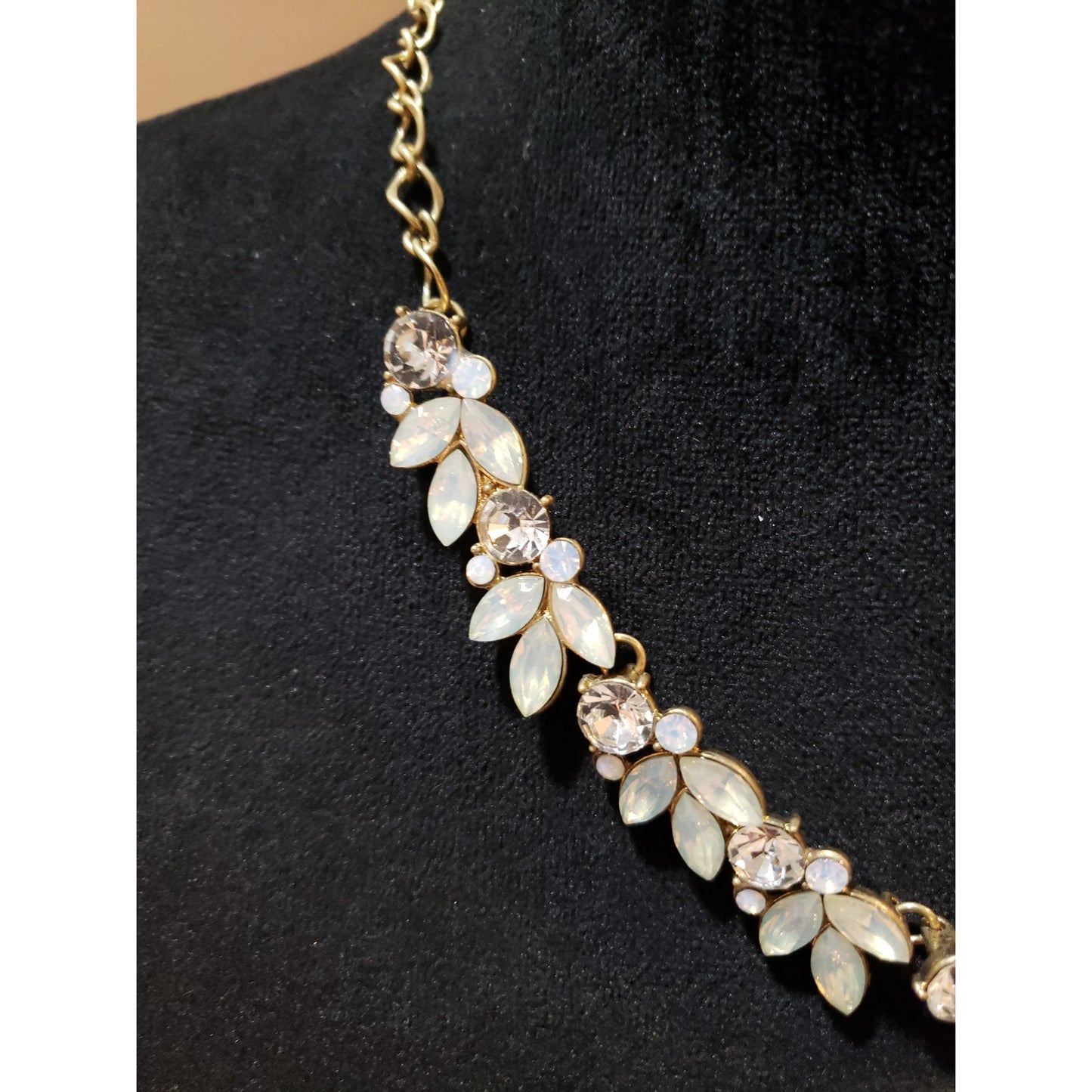 Womens Green & Clear Rhinestone Glam Necklace with Elegant Earrings
