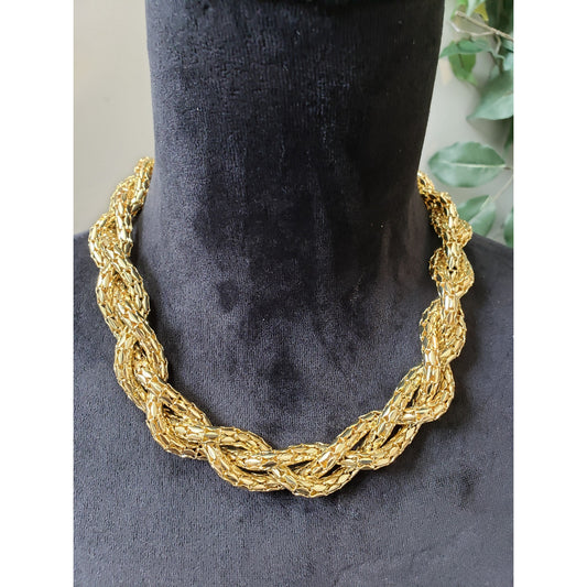 Women's Gold Tone Braided Chain Necklace Statement Style Lobster Clasp Glam