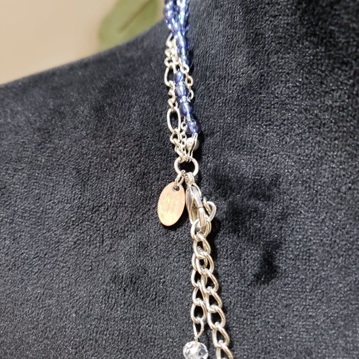 Womens Fashion Black Blue Rhinestones Long Collar Necklace with Lobster Clasp
