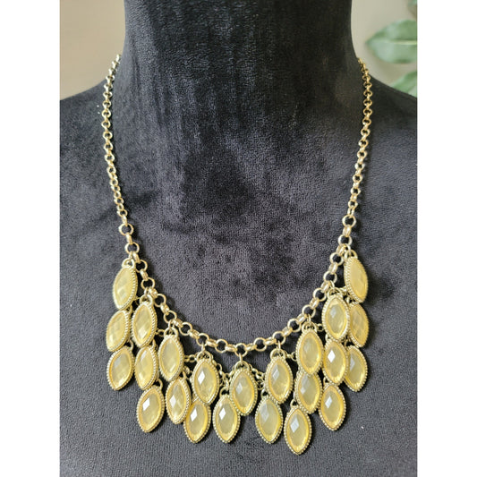 Women's Yellow Crystal Pendant Statement Necklace Gold Tone Clasp Jewelry