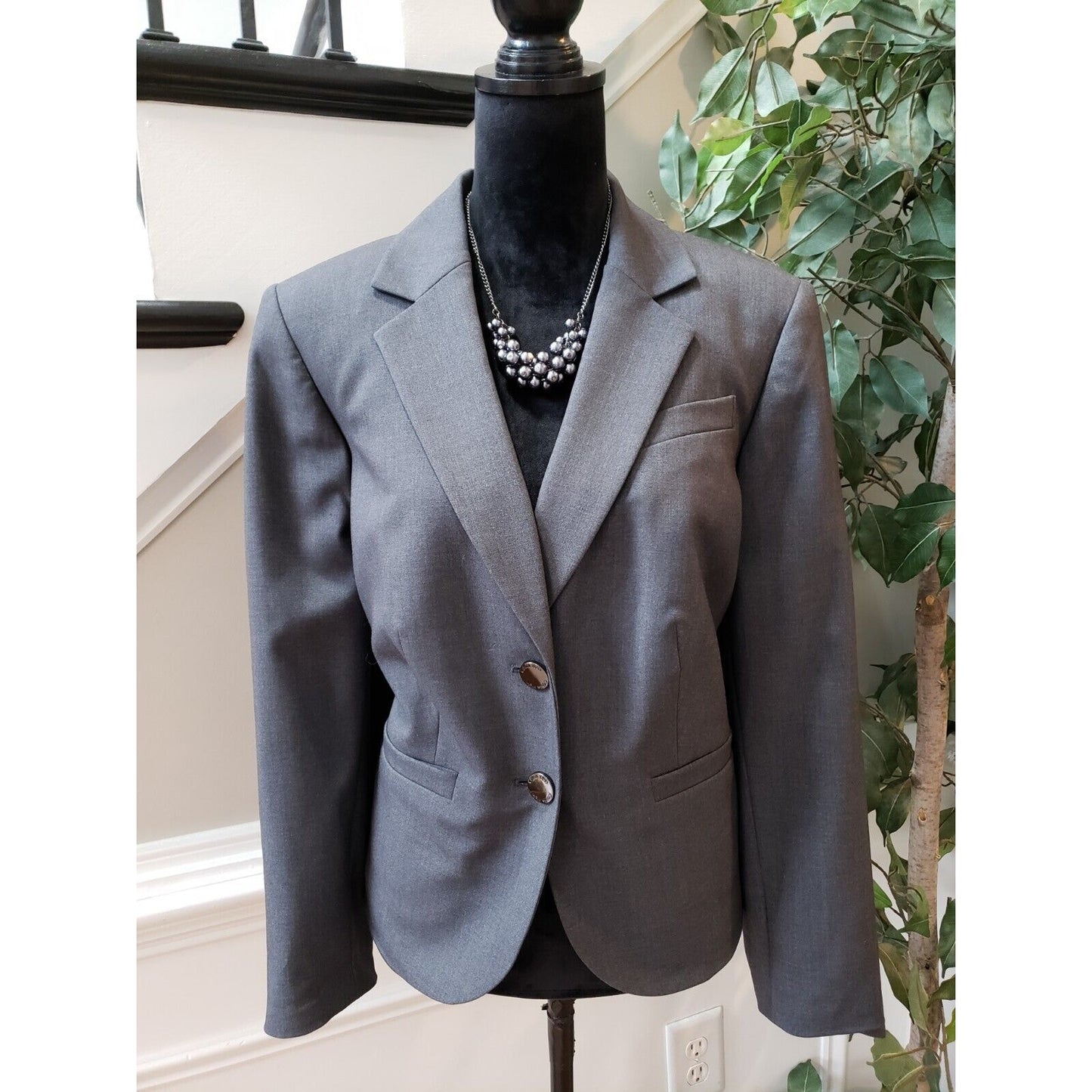 Calvin Klein Women Gray Vented Single Breasted Two Button Blazer Jacket Size 14W