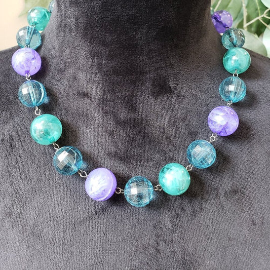 Womens Multi Translucent Faceted Plastic Bead Collar Necklace with Lobster Clasp