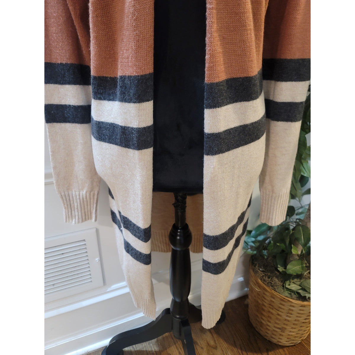 Doe & Rae Longline Cardigan Sweater Women's Small Multicolor Striped Open Front