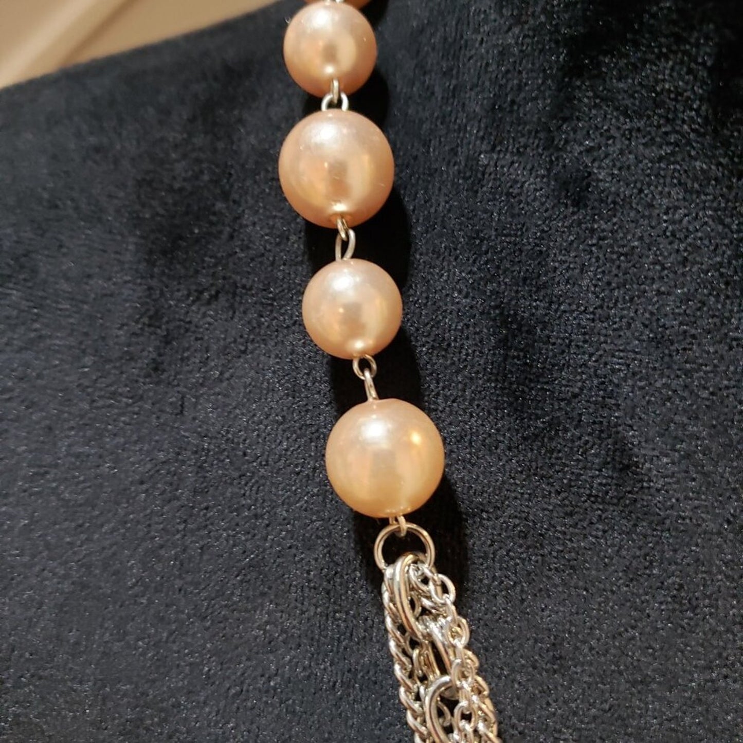 Women's Natural Pearl Round Beaded with Gold Link Chain Necklace Lobster Clasp