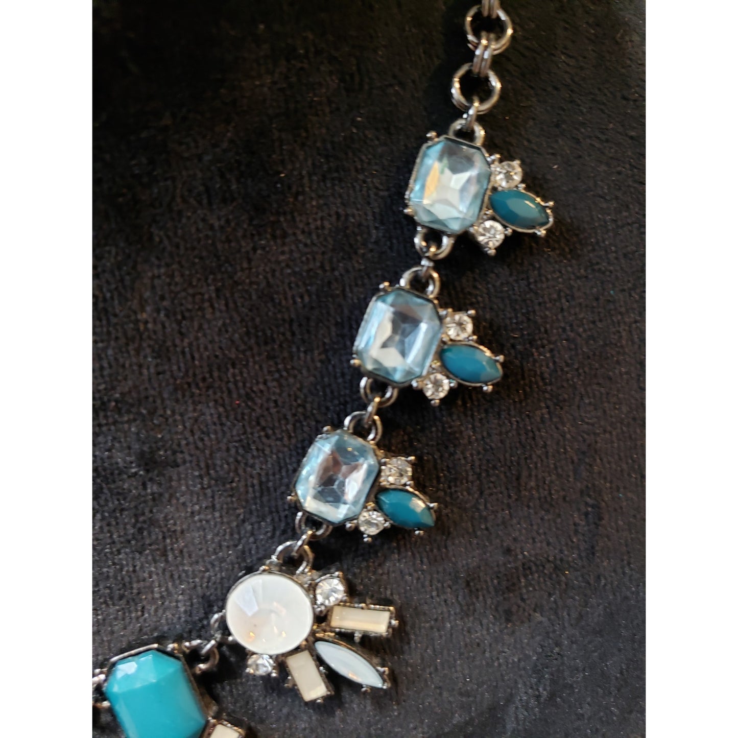 Women's Statement Necklace Blue Crystal Rhinestone Lobster Clasp Bold