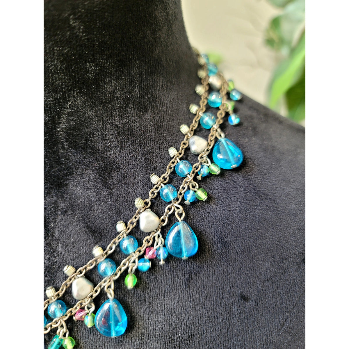 Women Turquoise Teardrop Beaded Statement Necklace Handmade Boho Jewelry