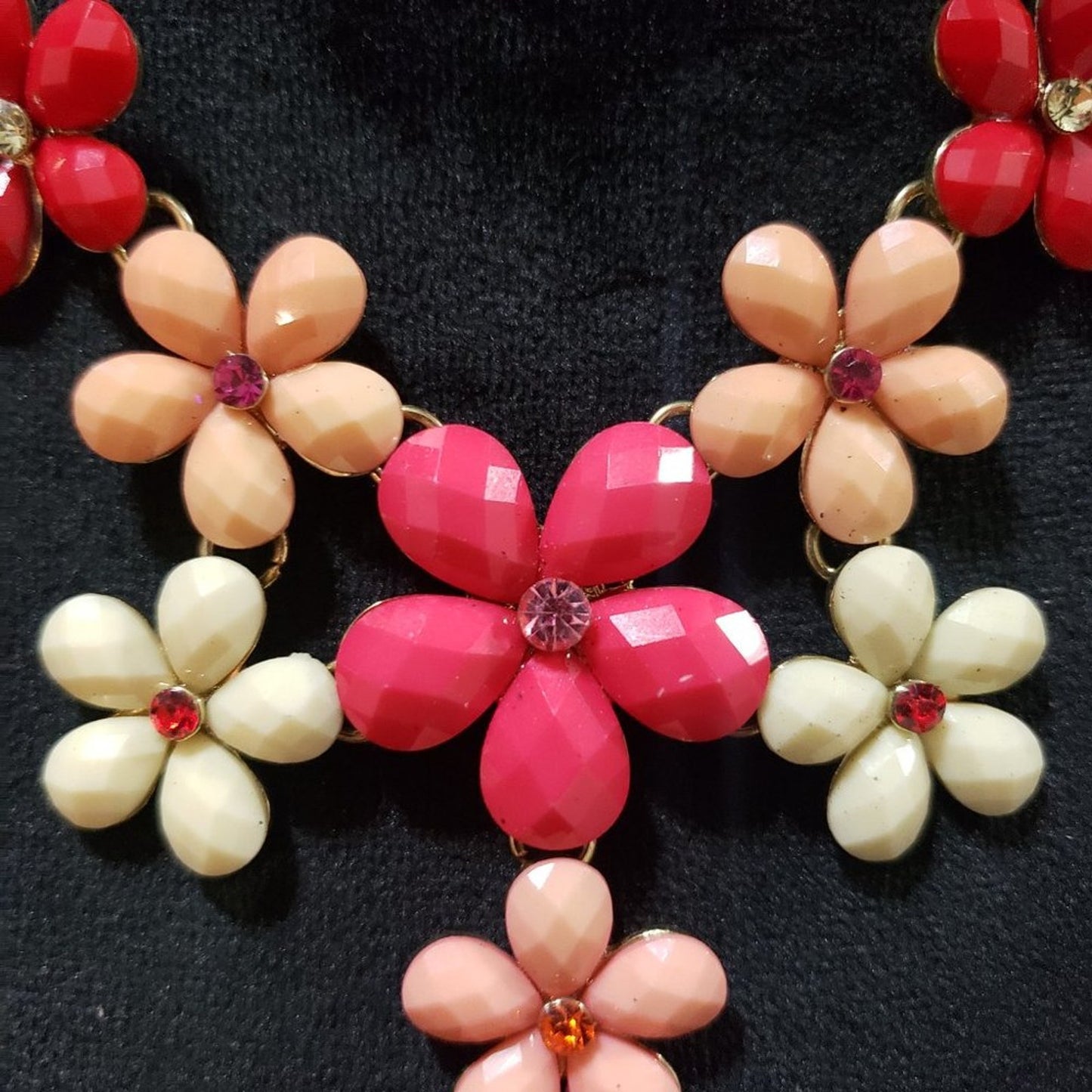 Womens Fashion Beaded Mixed Diamante Flower Choker Necklace w/ Lobster Clasp
