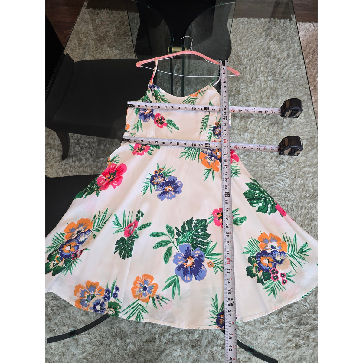 Old Navy A-Line Dress Women Large White Floral Smocked Open Back Spaghetti Strap