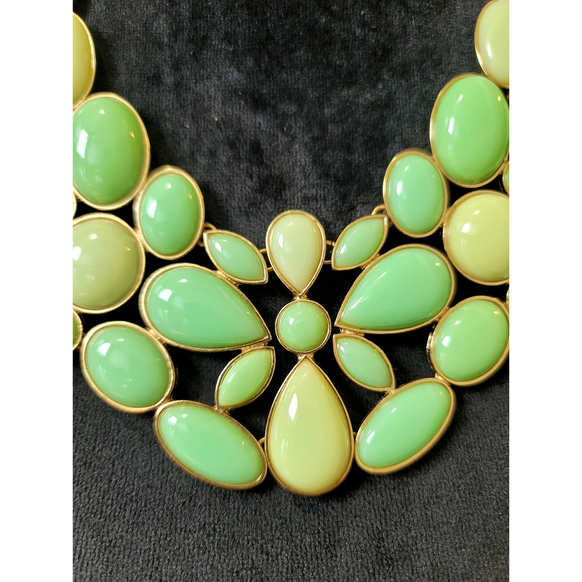 Mint Green Gold Tone Cabochon Bib Statement Necklace Chunky