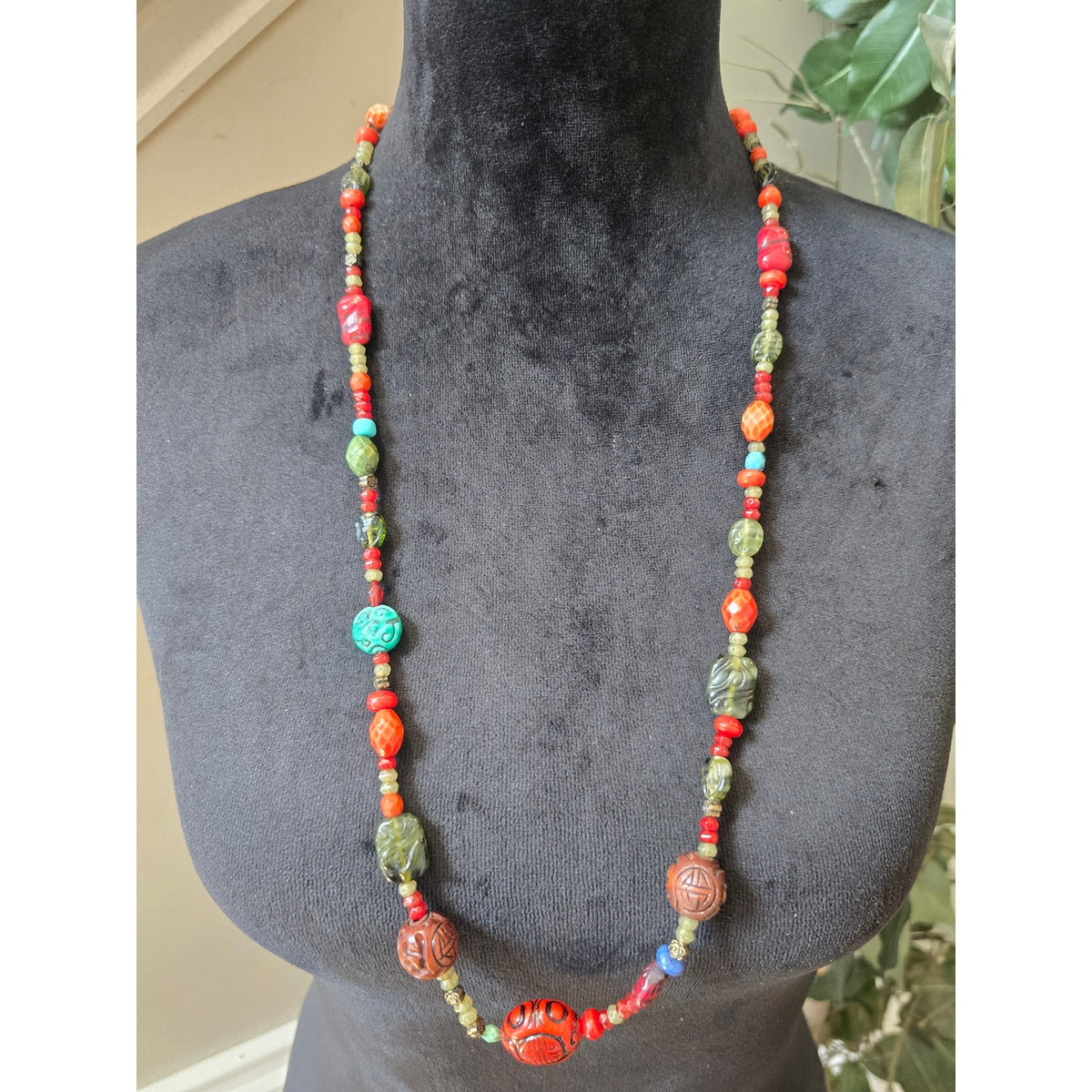 Monet Boho Multicolor Long Beaded Artisan Style Statement Necklace