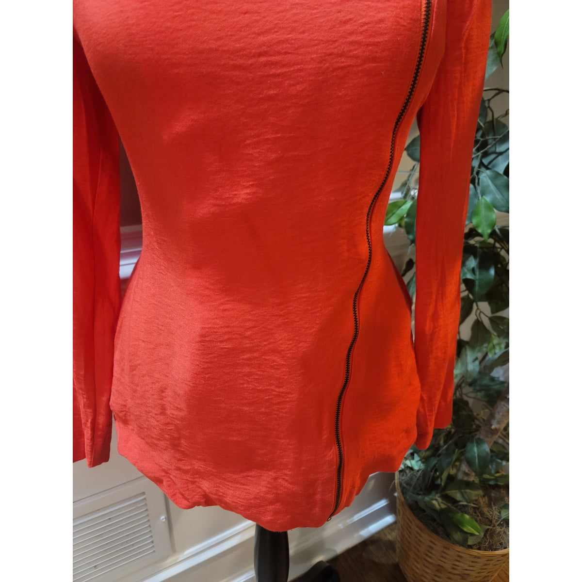 BCBGeneration Work Jacket Women's SZ XS Orange Asymmetric Zip Long Sleeve