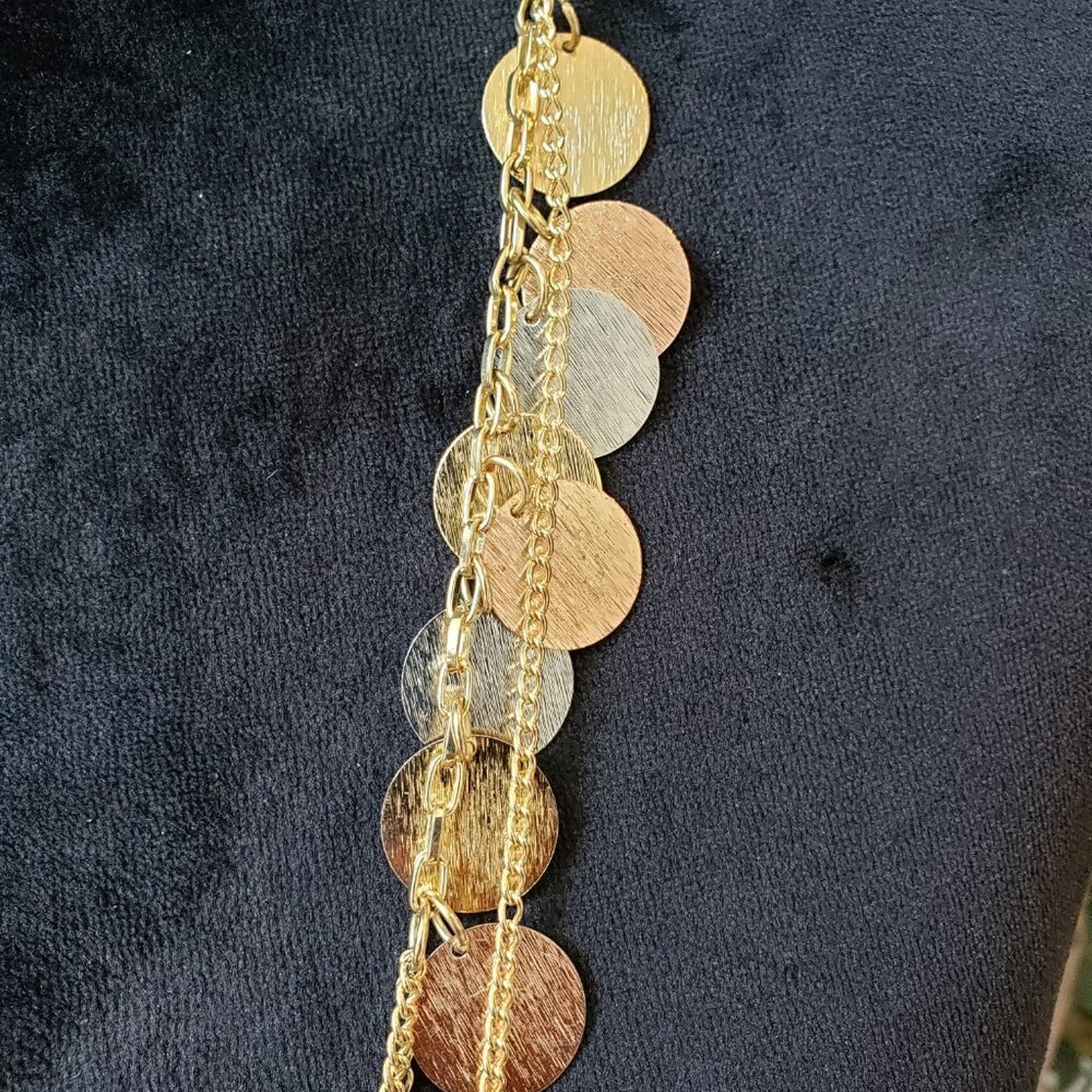 Womens Multi Tone Faux Coin Charm 3 Layered Chain Necklace with Lobster Clasp