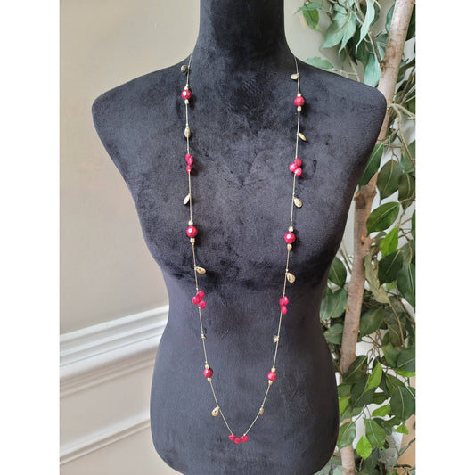 Women's Red Faceted Bead Necklace with Gold Accents and Adjustable Clasp
