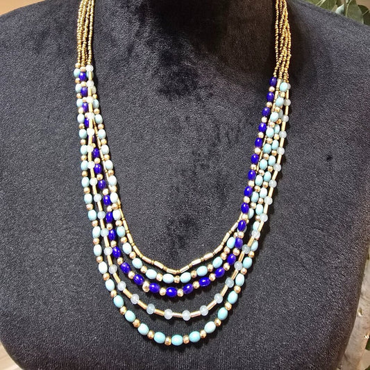 Womens Multicolor 4 Strand Faux Pearl Seed Beads Necklace with Lobster Clasp