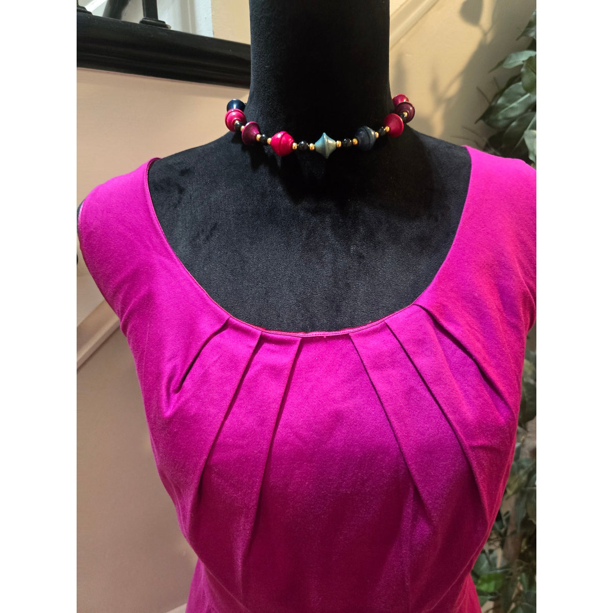 Mossimo Cocktail Pencil Dress Womens SZ 16 Magenta Pink Pleated Scoop Neck Lined