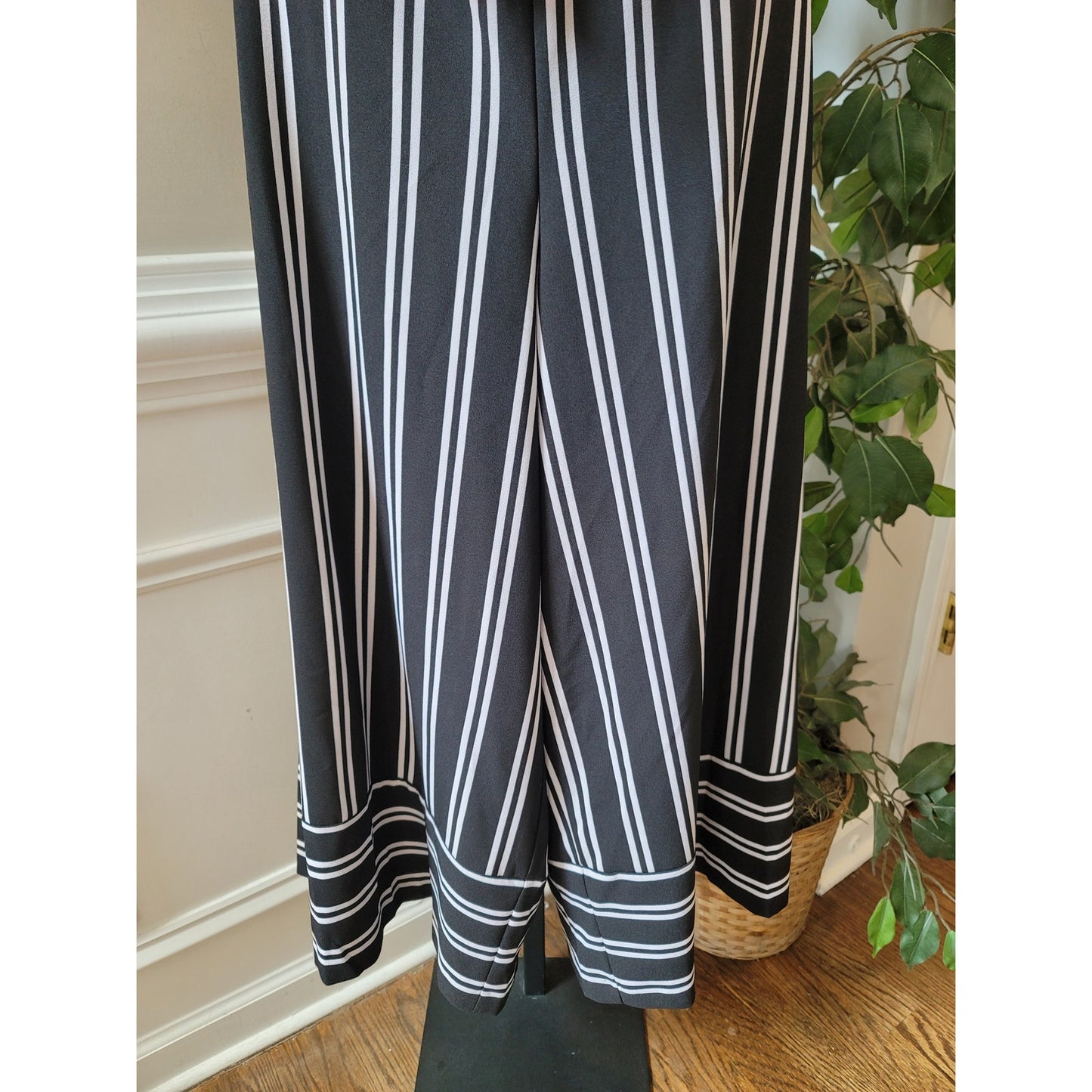 Emma Michele Romper Women Size 16 Black White Striped Belted Midi Sleeveless