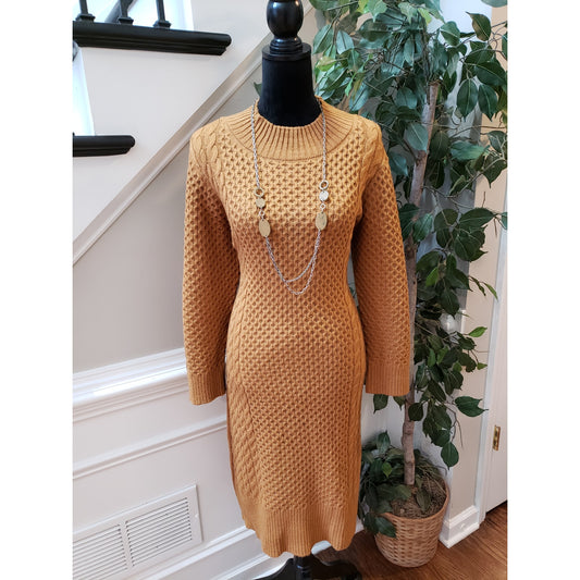 Sandra Darren Sweater Dress Women XL Brown Acrylic Textured Cable Knit Crew Neck