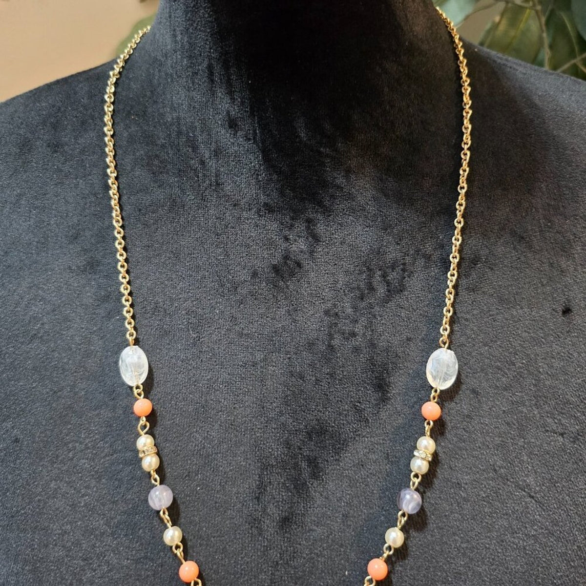 Womens Multicolor Faux Pearl Rhinestones Statement Necklace with Lobster Clasp
