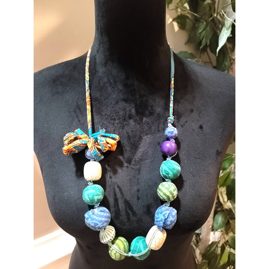 Women's Multicolor Beaded Necklace with Fabric Tie Closure and Unique Design