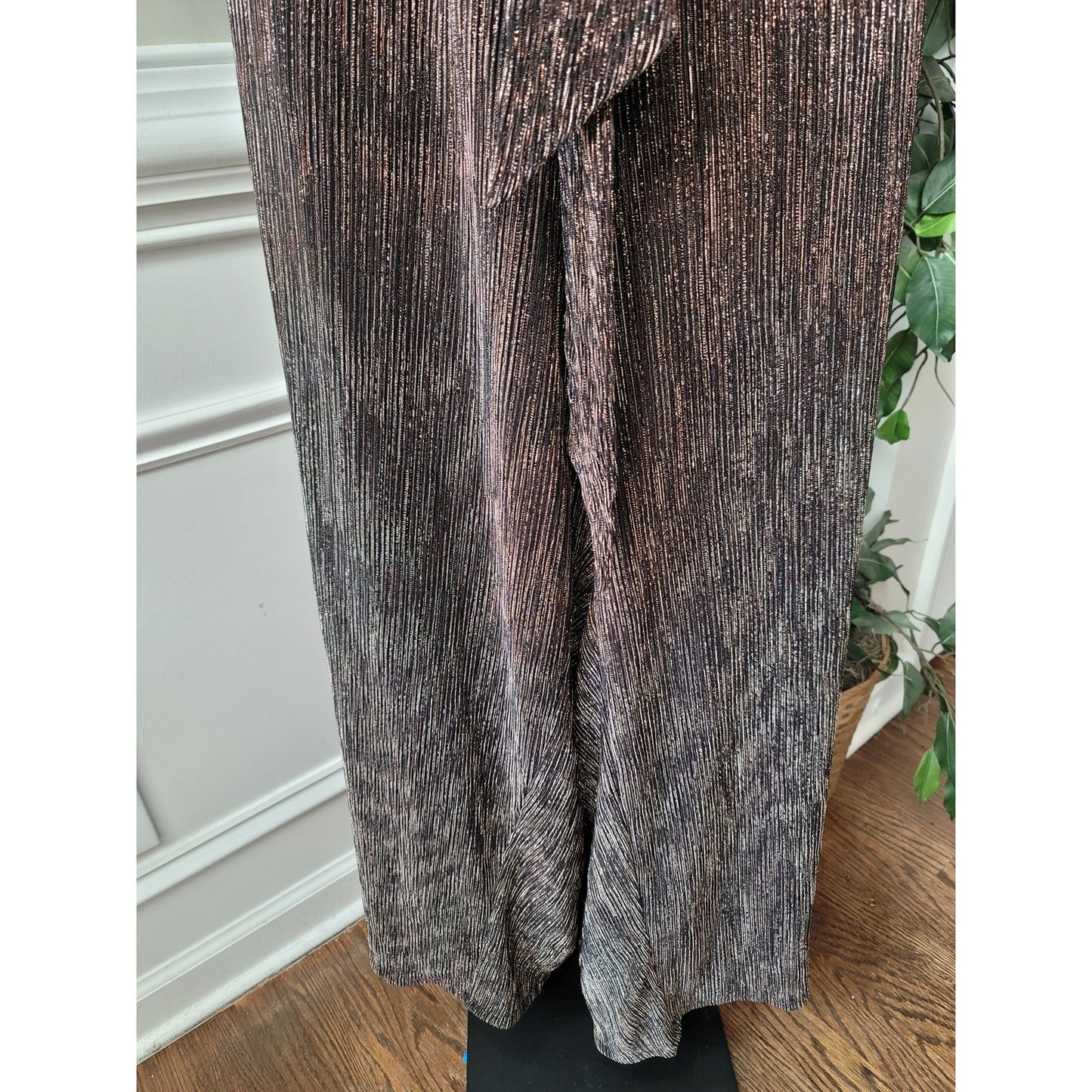 Lane Bryant Jumpsuit Women Size 26/28 Brown Metallic Wide Leg Long Sleeve Belted