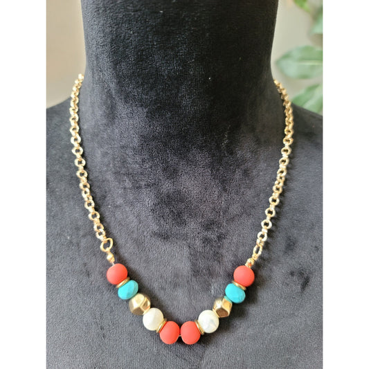 Women's Colorful Beaded Necklace Gold Chain Lobster Clasp Adjustable
