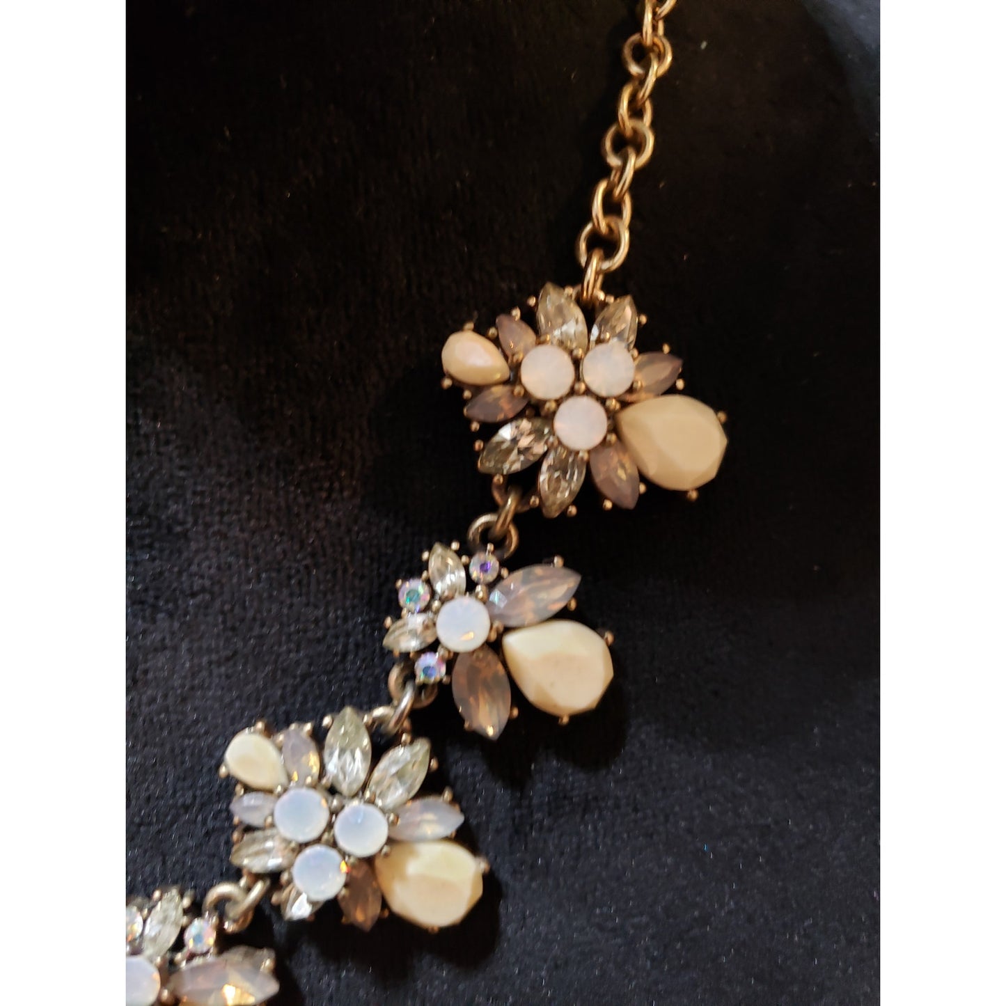 Womens Fashion Gold Tone Multi Faceted Resin & Crystal Floral Statement Necklace