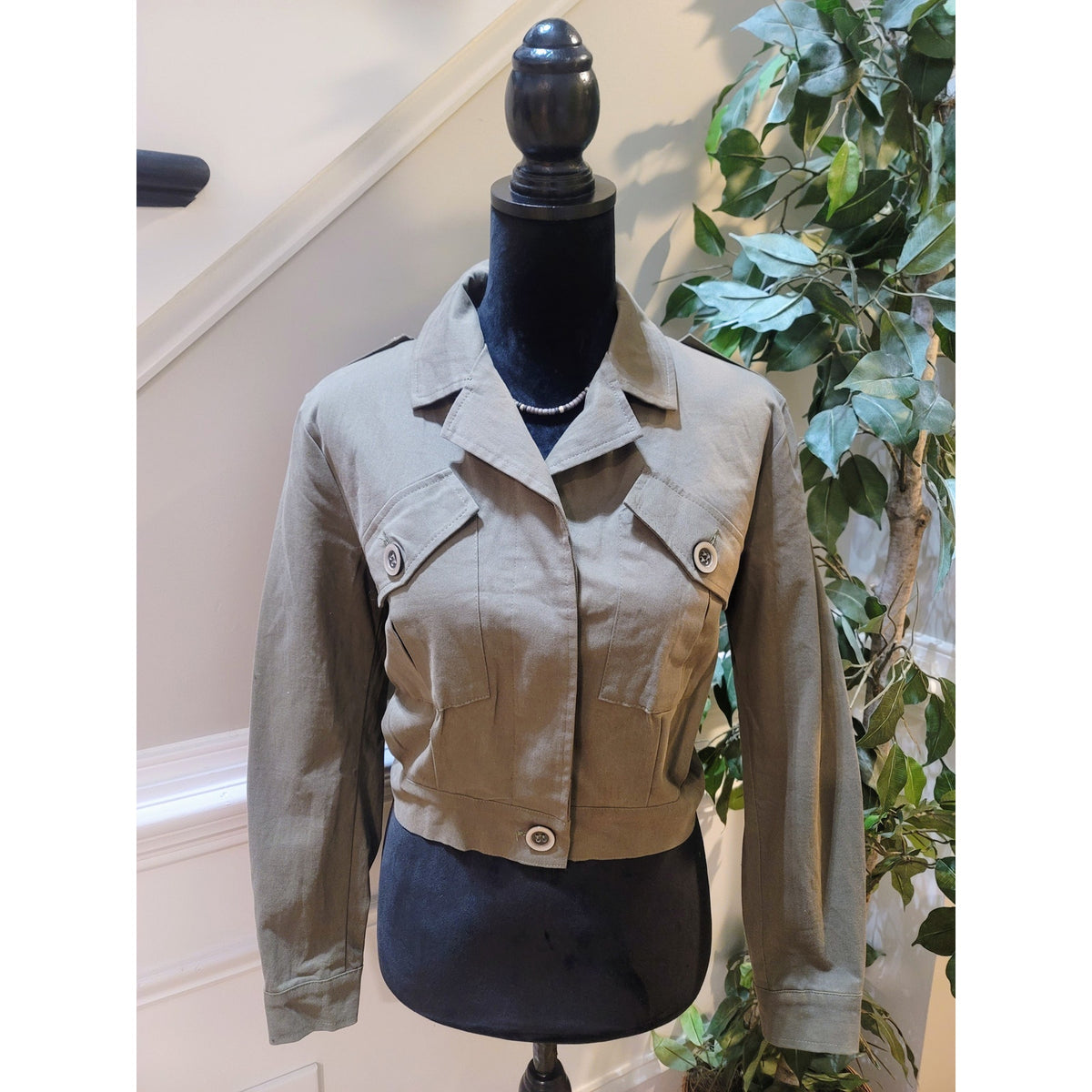 Dont Ask Why Military Jacket Women One Size Olive Green Button Front Long Sleeve